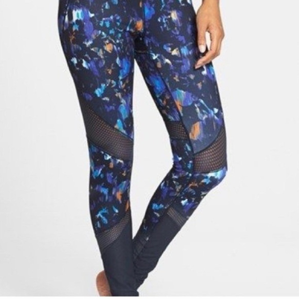Zella Mesh Panel Printed Leggings Women's Medium Blue Purple Athletic Yoga